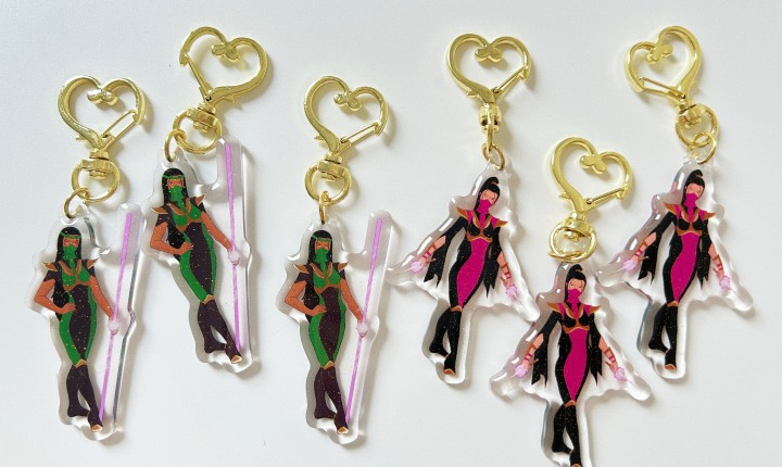 Masked Figure Glitter Epoxy Acrylic Keychain